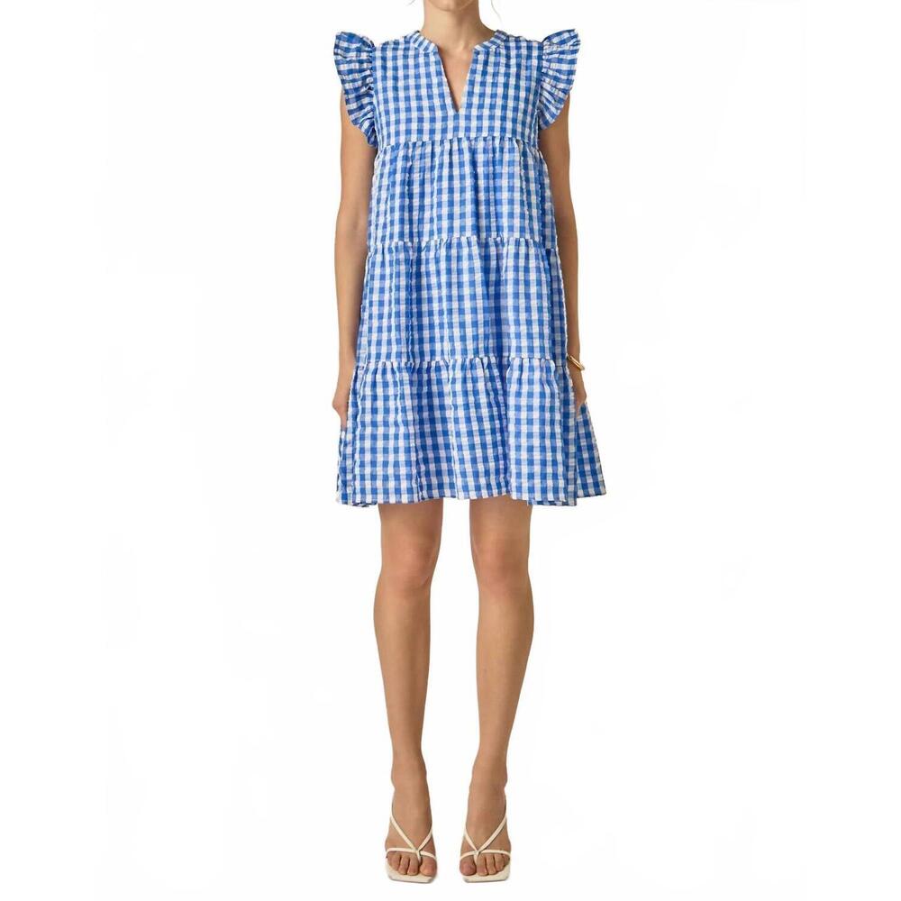 NEW ENGLISH FACTORY printed babydoll dress in blue - Picture 3 of 7